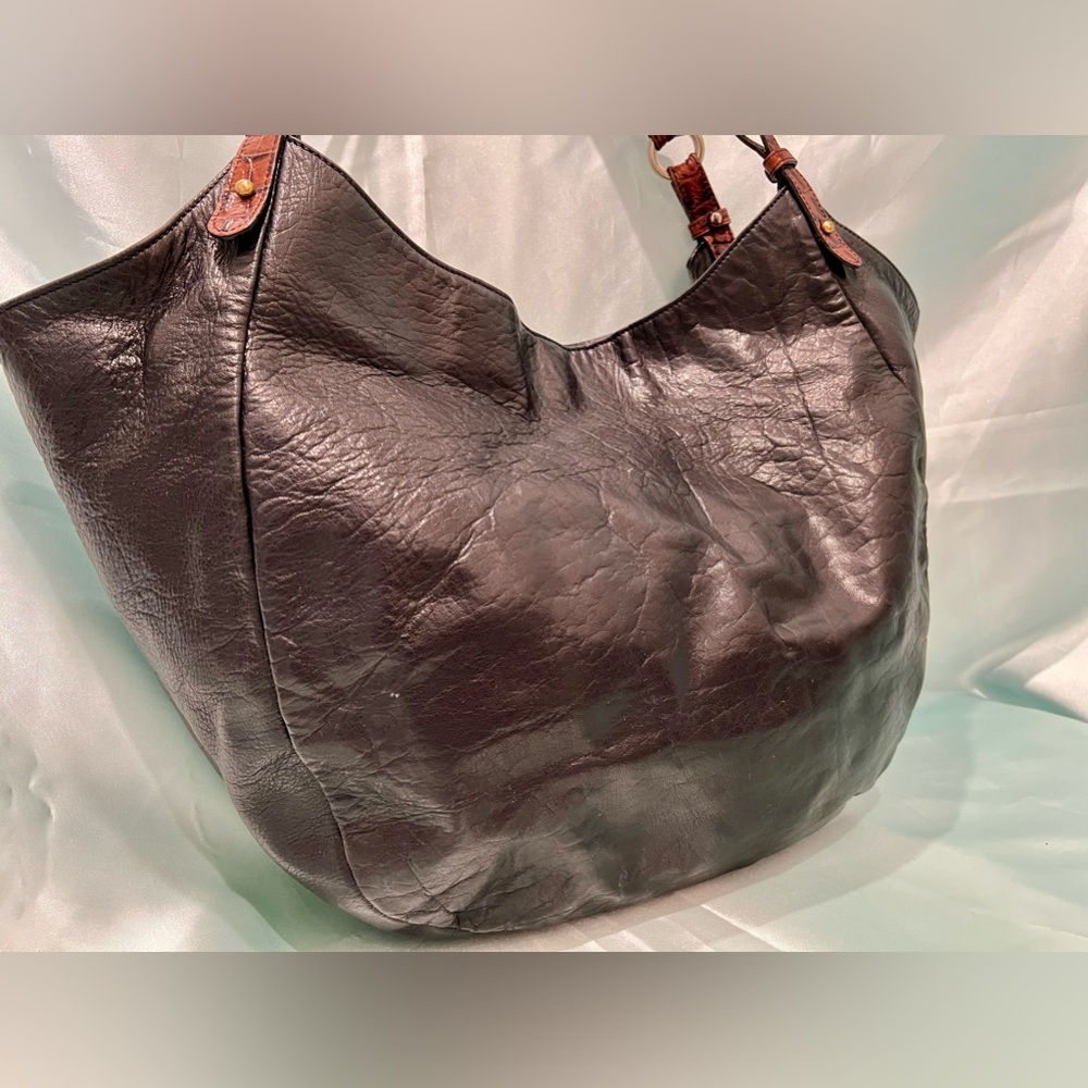 Brahmin - Vintage Croc Black Leather W/Brown straps Large Hobo/Tote Bag - Picture 7 of 16